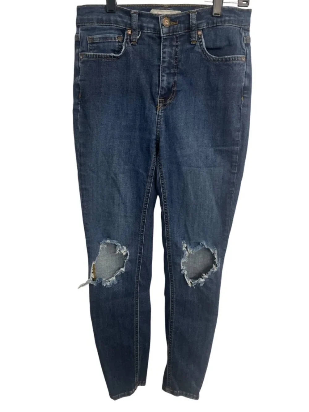 Free People Busted Knee High Rise Skinny Jeans Size 28 Regular Dark Wash